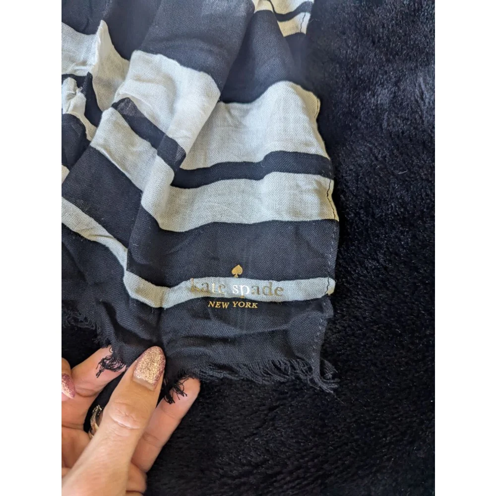 EUC Kate Spade Black White Striped Scarf